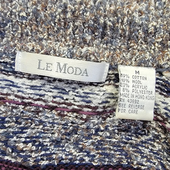 Le Moda Vintage Full Zip Collared Faire Isle Nordic Marled Wool Blend Sweater M - Picture 8 of 11